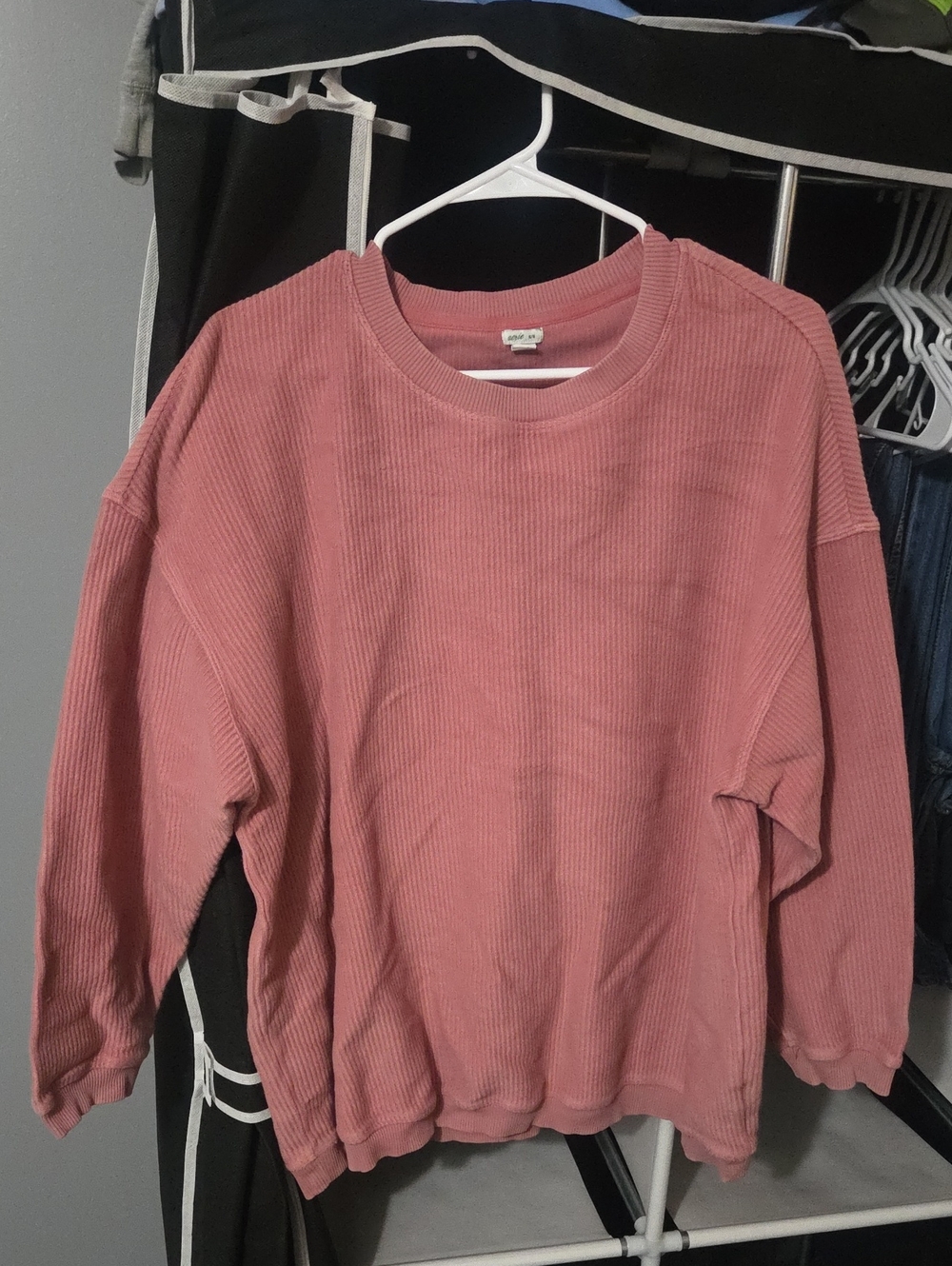 aerie Corded Crewneck Sweater in Dusty Rose